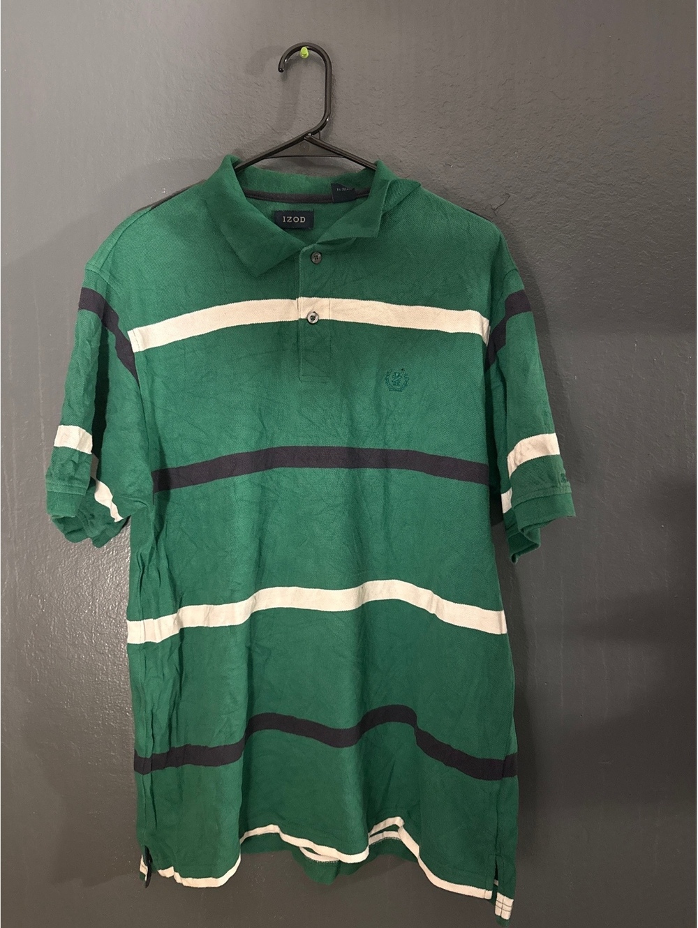 IZOD Men's Green Striped Cotton Polo Shirt Casual